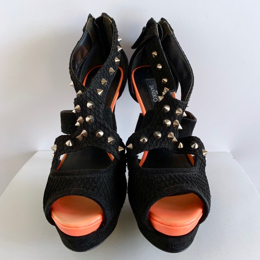 Janiko Designer Peeptoe Spiked Platform Heels